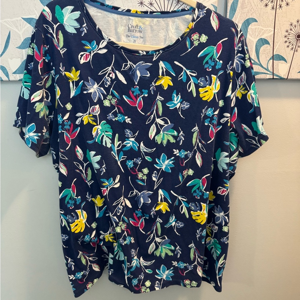 Croft & Barrow Navy Floral Short-Sleeve Women's Top Plus Size 2x
